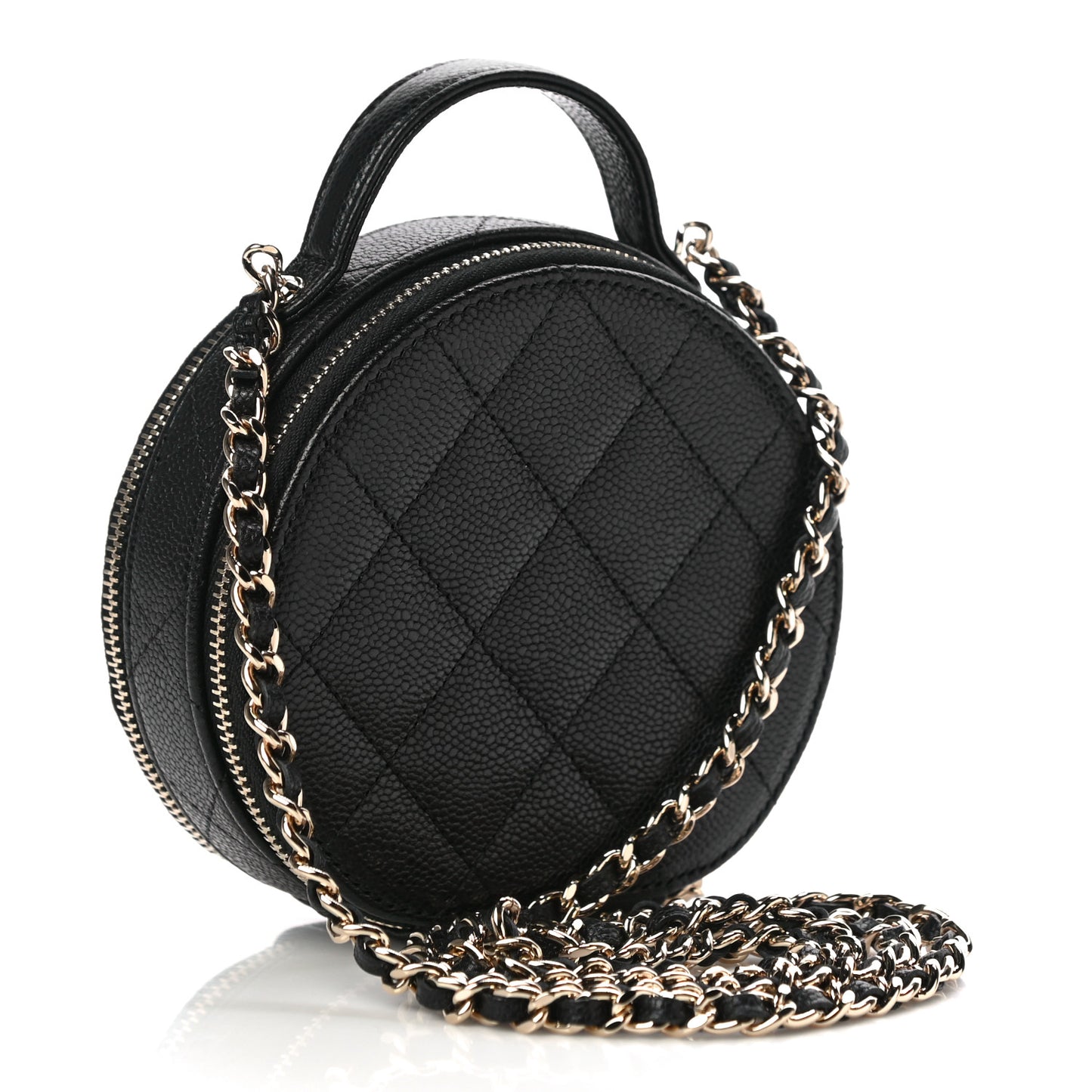 Caviar Quilted Round Handle With Care Vanity With Chain Black