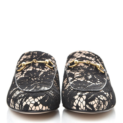 Gucci Lace Malaga Kid Womens Princetown Slippers 36 Black Skin Rose 2 of 10