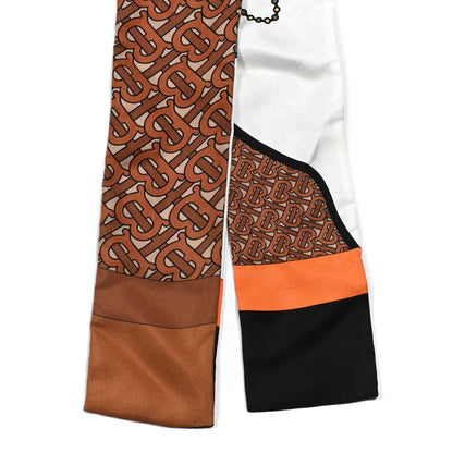 Burberry Silk Monogram Unicorn Print Skinny Scarf Brown Multicolor 2 of 7