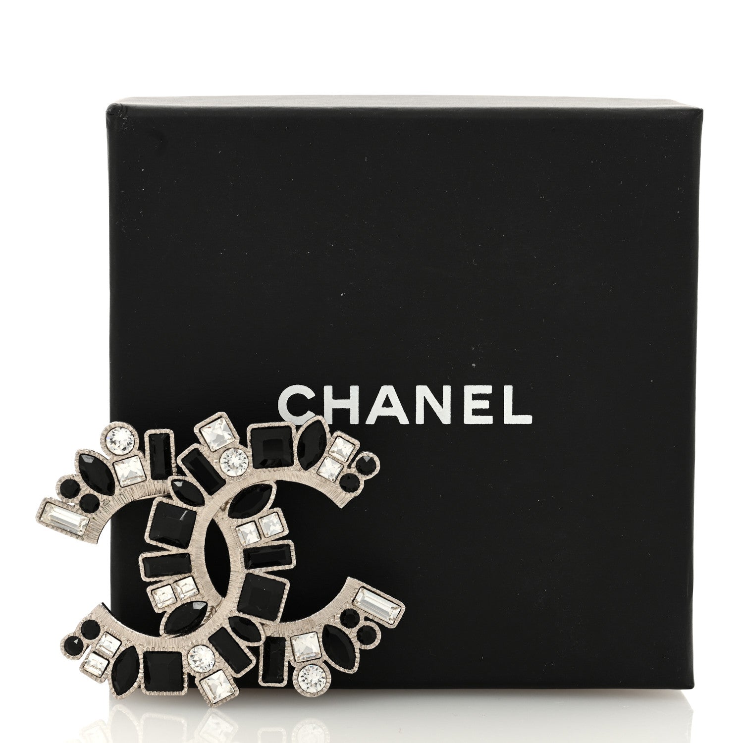 Chanel Baguette Crystal CC Brooch Black Silver 4 of 4