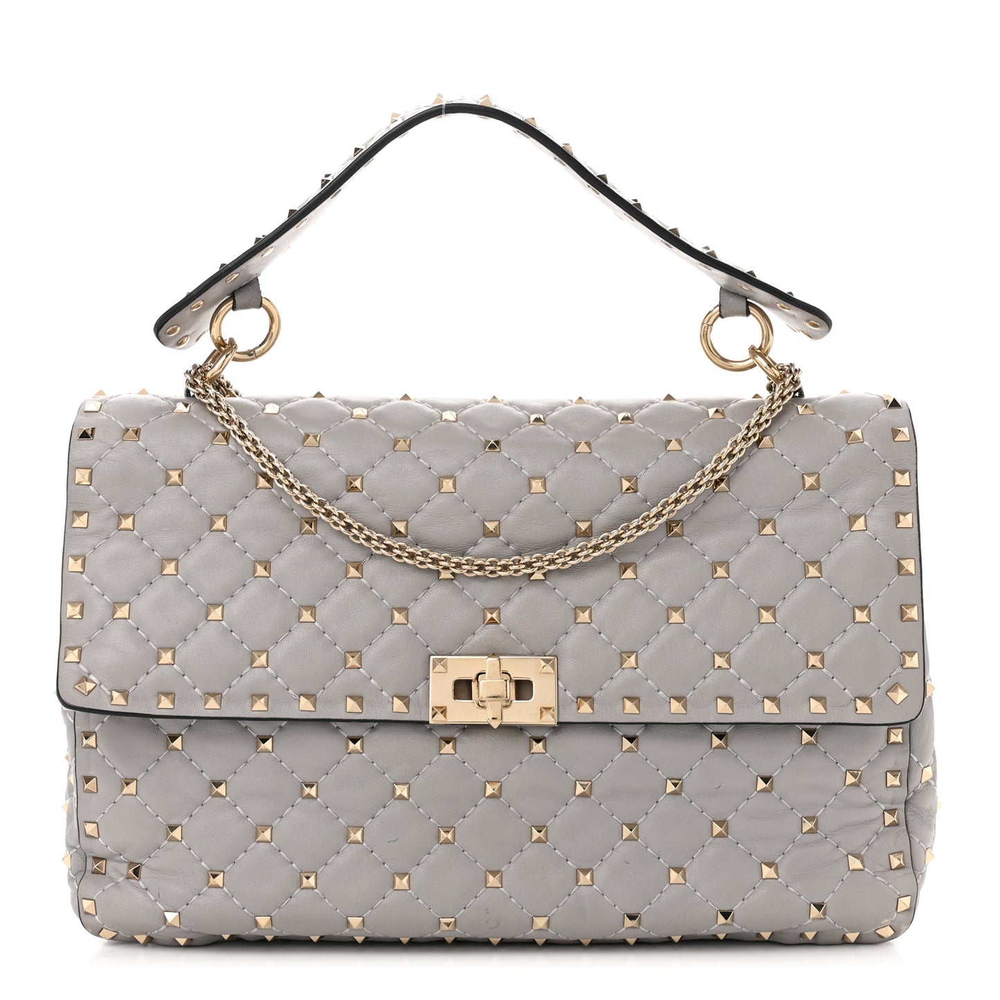Nappa Large Rockstud Spike Shoulder Bag Pastel Grey