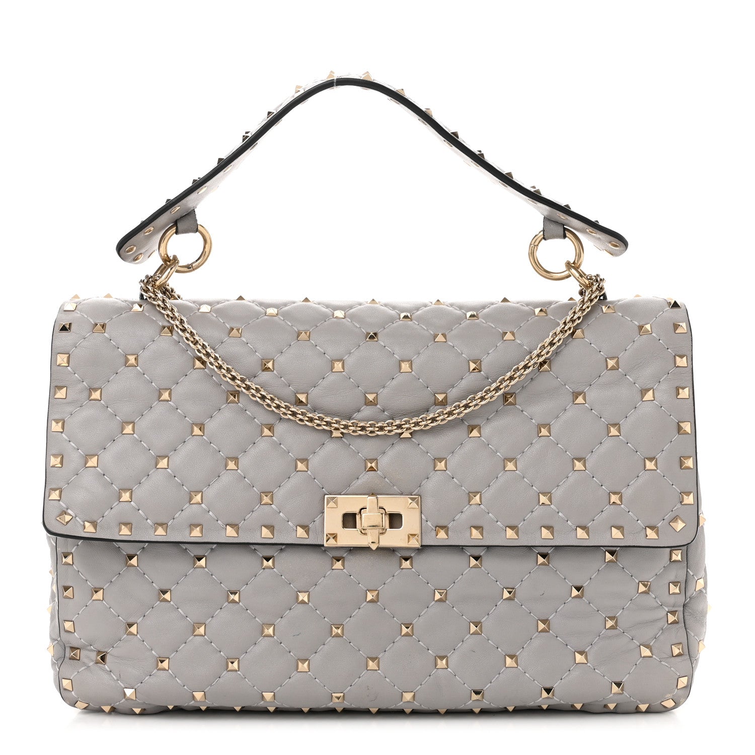 Valentino Garavani Nappa Large Rockstud Spike Shoulder Bag Pastel Grey 1 of 9