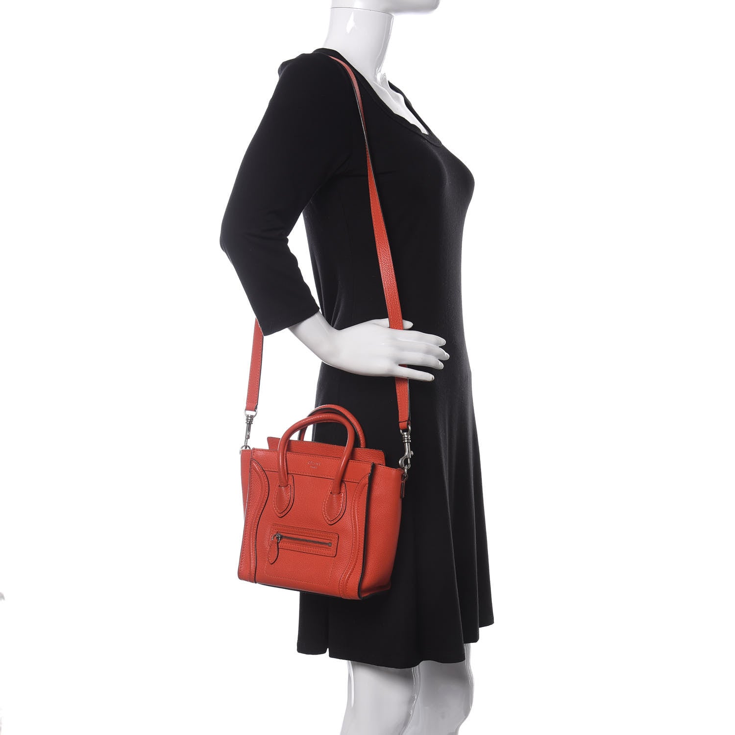 Celine Drummed Calfskin Nano Luggage Vermillion 3 of 11