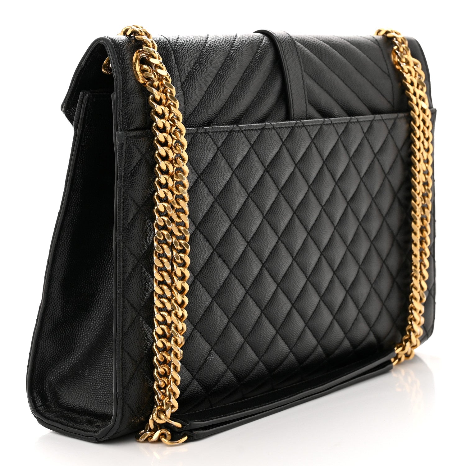 Saint Laurent Grain De Poudre Textured Mixed Matelasse Large Triquilt Monogram Satchel Black 3 of 12