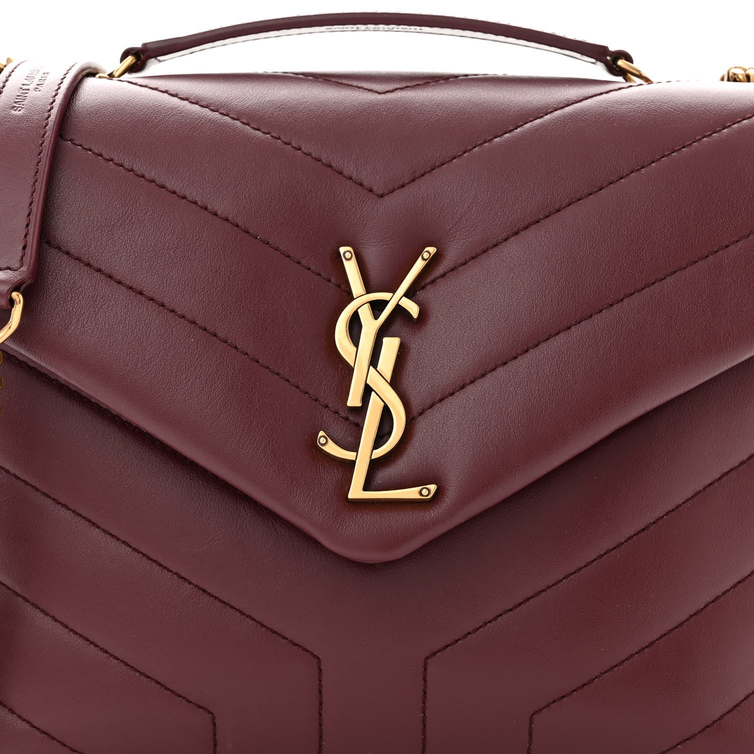 Saint Laurent Calfskin Y Quilted Monogram Small Loulou Chain Satchel Dark Legion Red 8 of 11