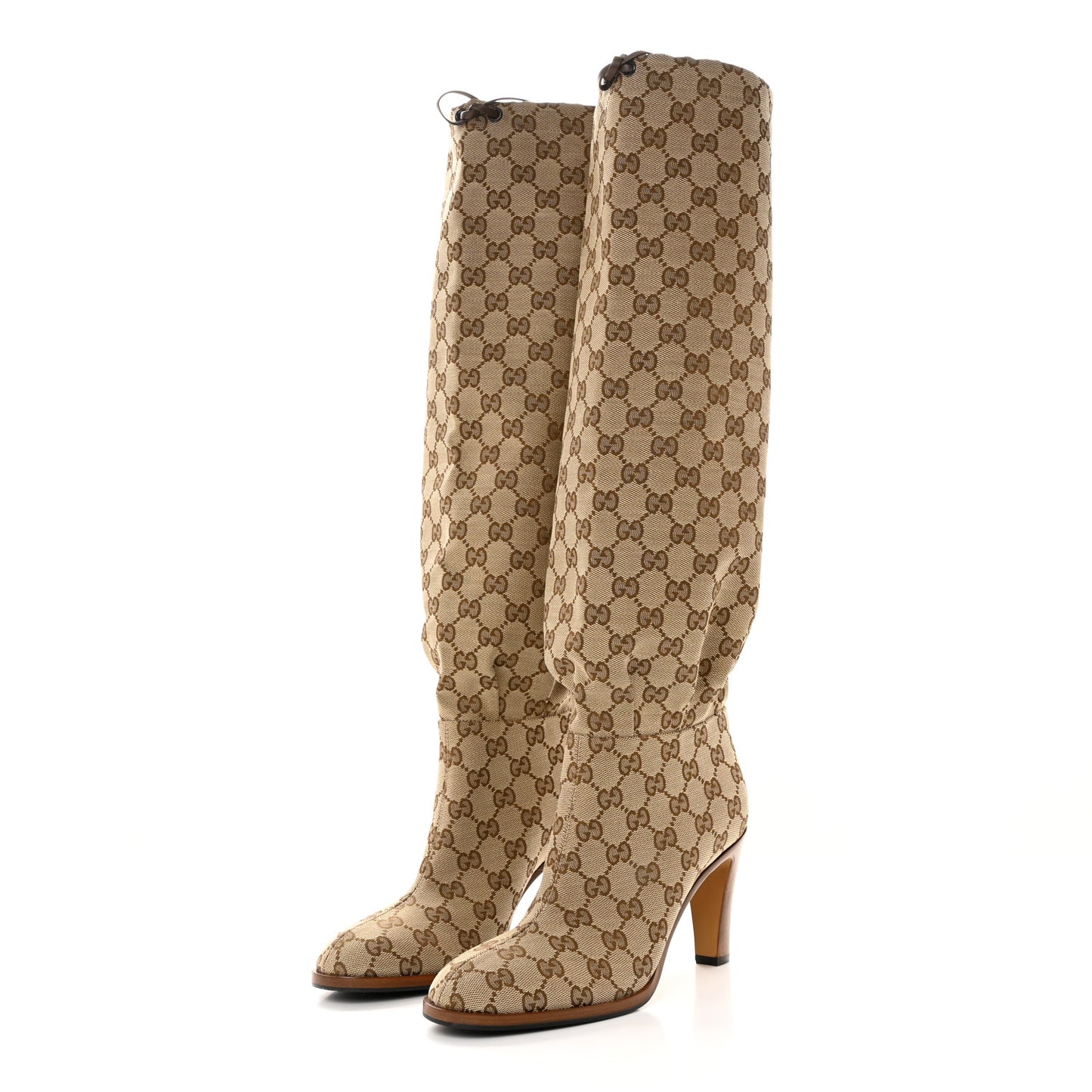 Monogram Malaga Kid Lisa Mid Heel Boots 38.5 Beige Ebony