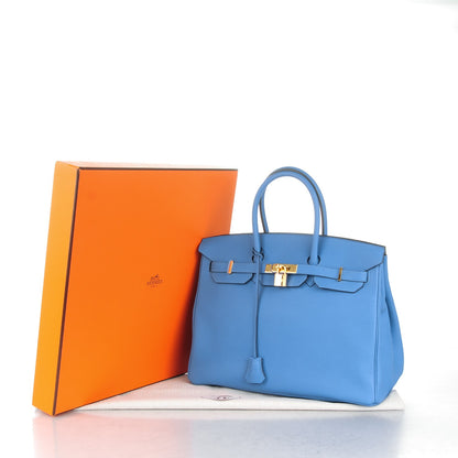 Hermes Taurillon Clemence Birkin 35 Bleu Paradis 7 of 27