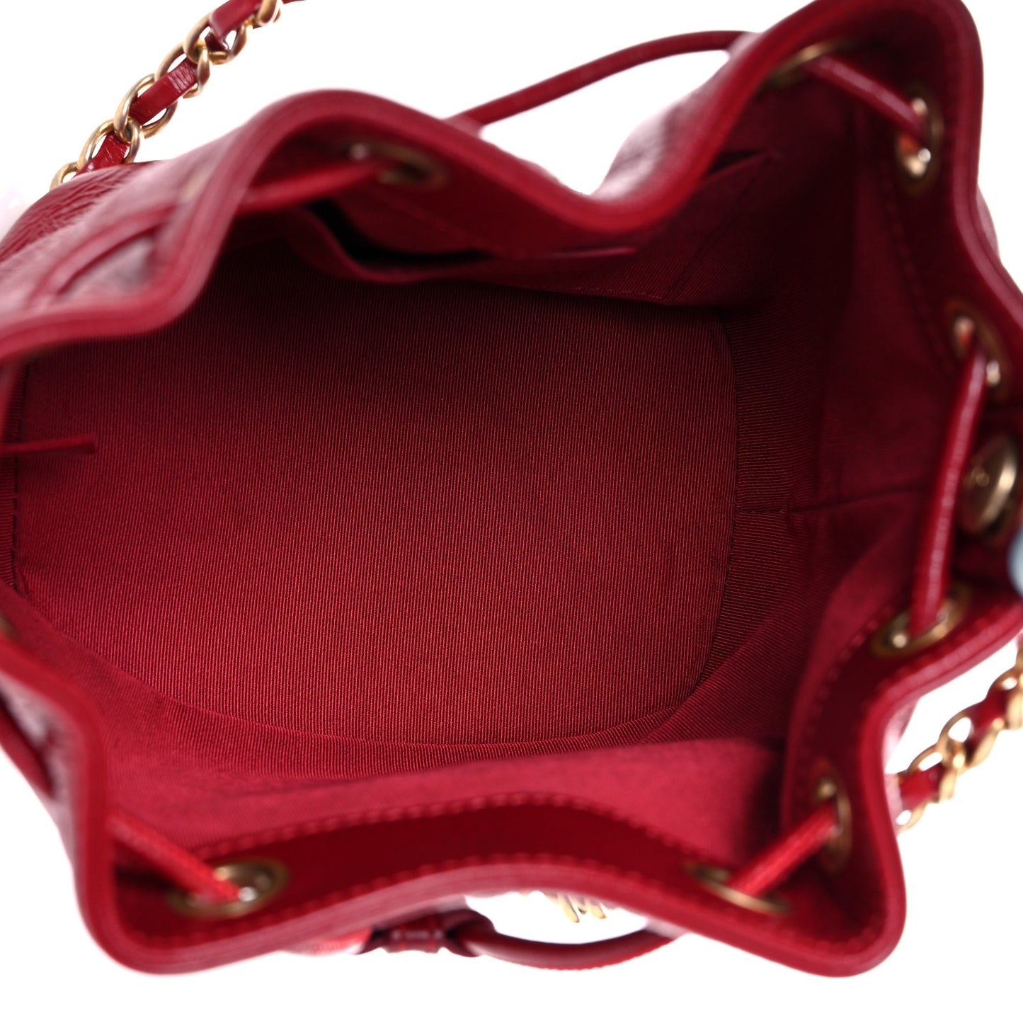 Shiny Aged Calfskin CC Chain Mini Drawstring Bag Red