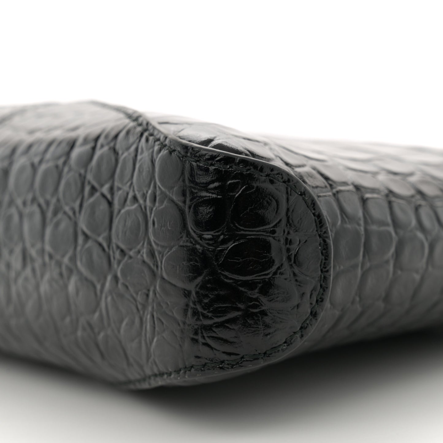 Shiny Super Supple Calfskin Crocodile Embossed Small XX Bag Black