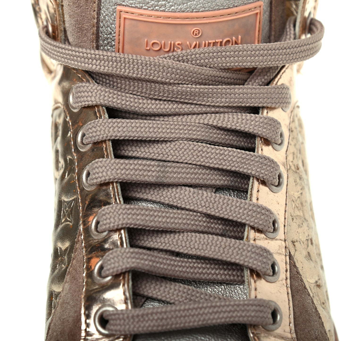 Calfskin Embossed Monogram High Top Sneakers 36 Gold
