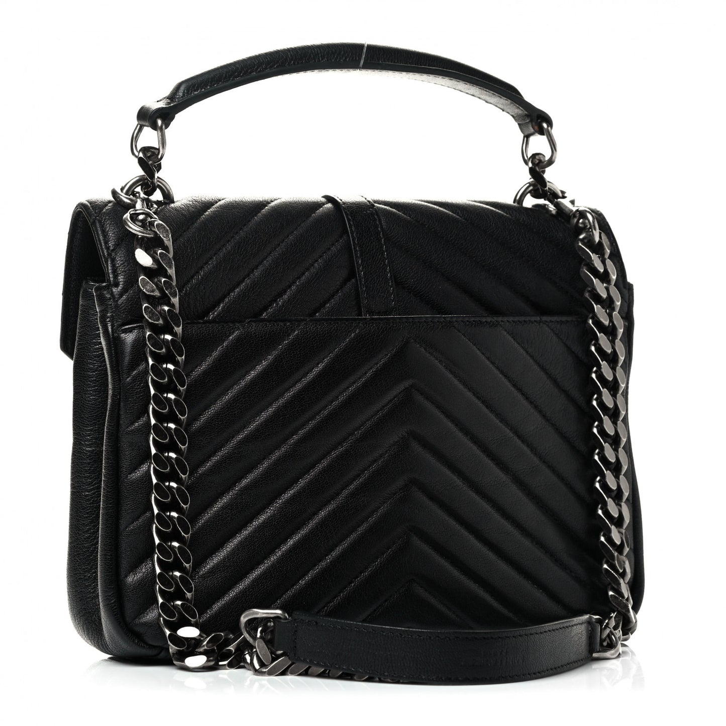 Sheepskin Matelasse Chevron Monogram Medium College Bag Black