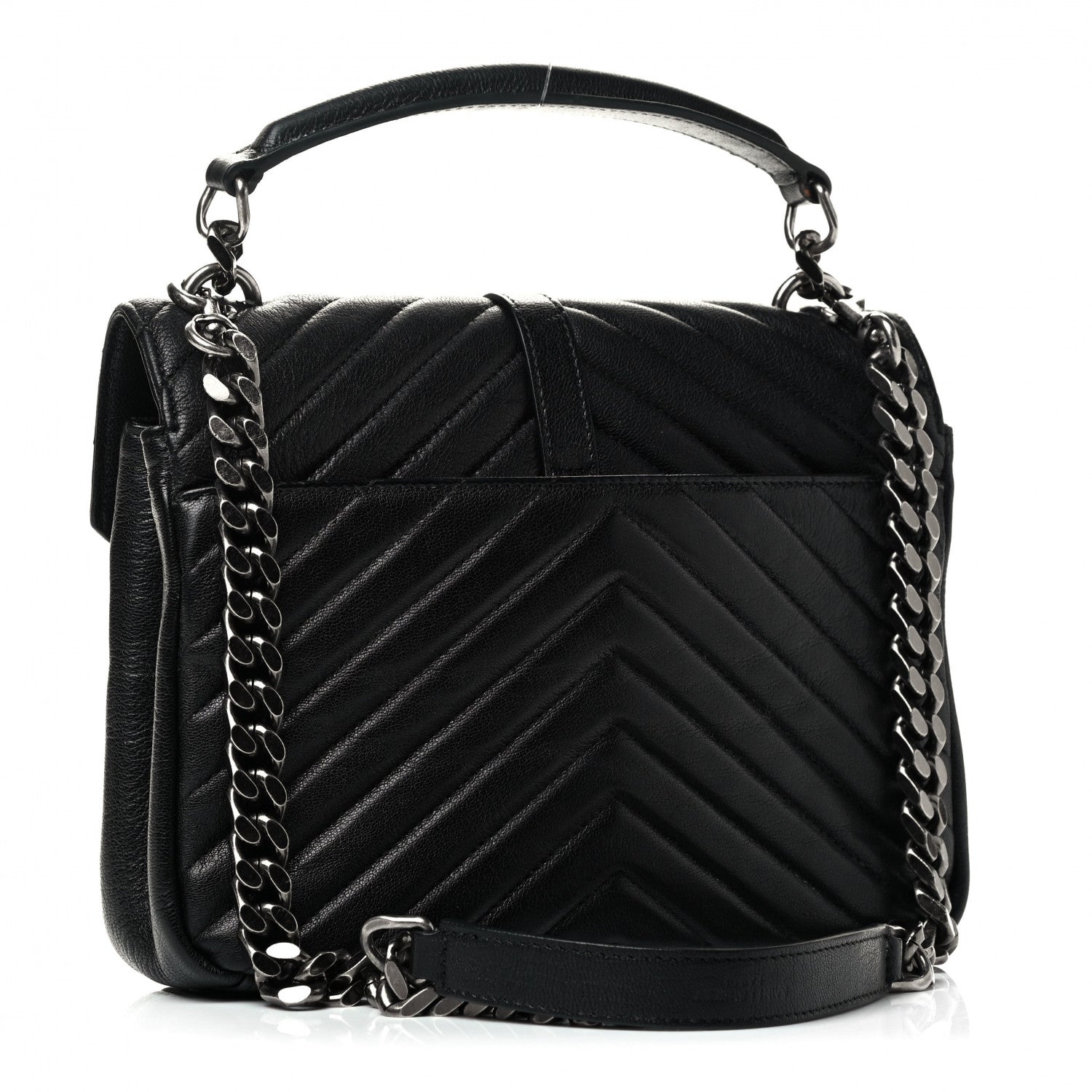 Saint Laurent Sheepskin Matelasse Chevron Monogram Medium College Bag Black 2 of 4