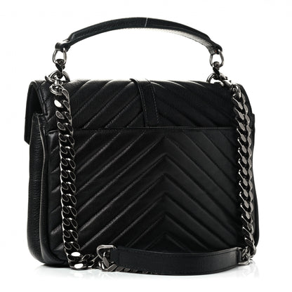 Saint Laurent Sheepskin Matelasse Chevron Monogram Medium College Bag Black 2 of 4
