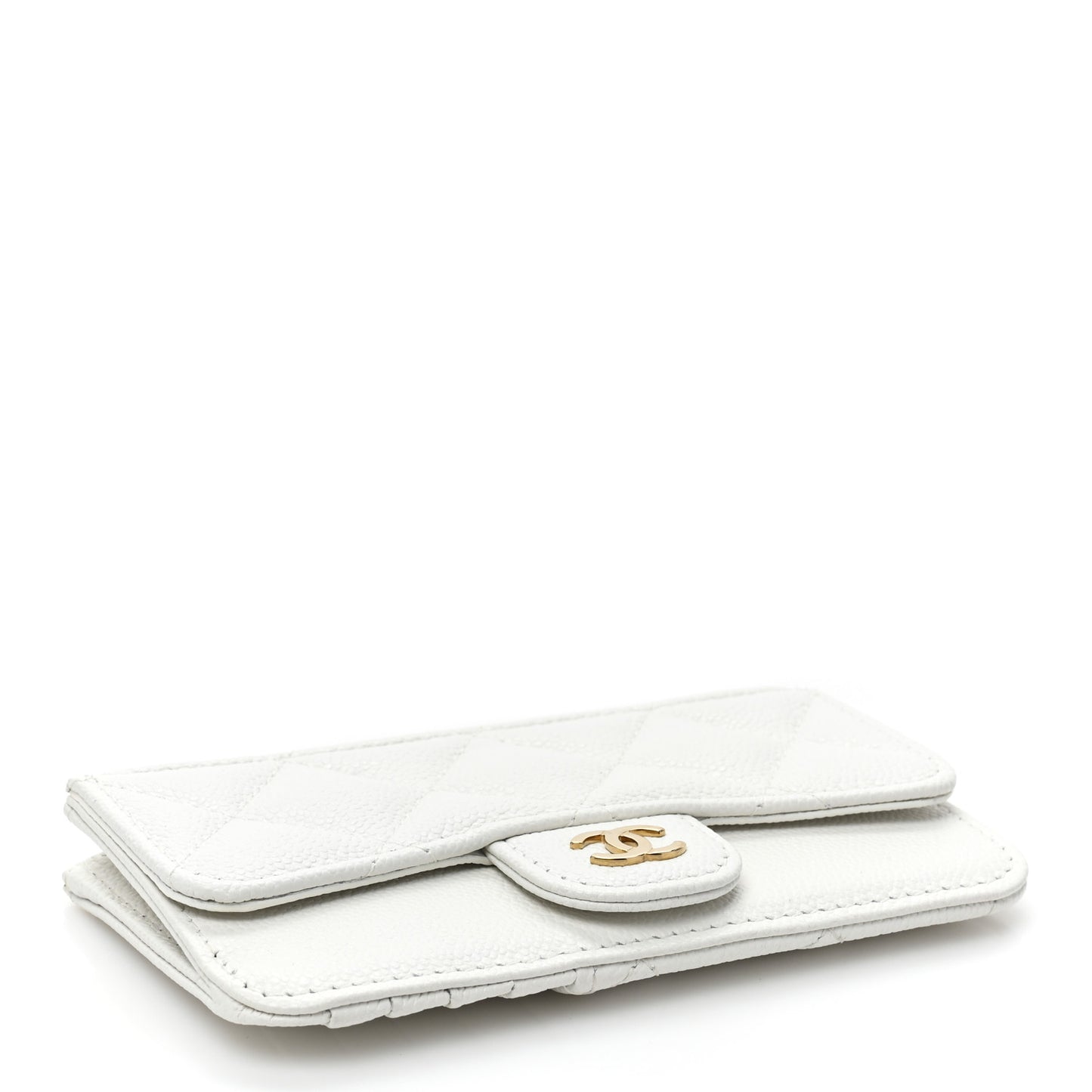 Caviar Quilted Flap Zip Card Holder White