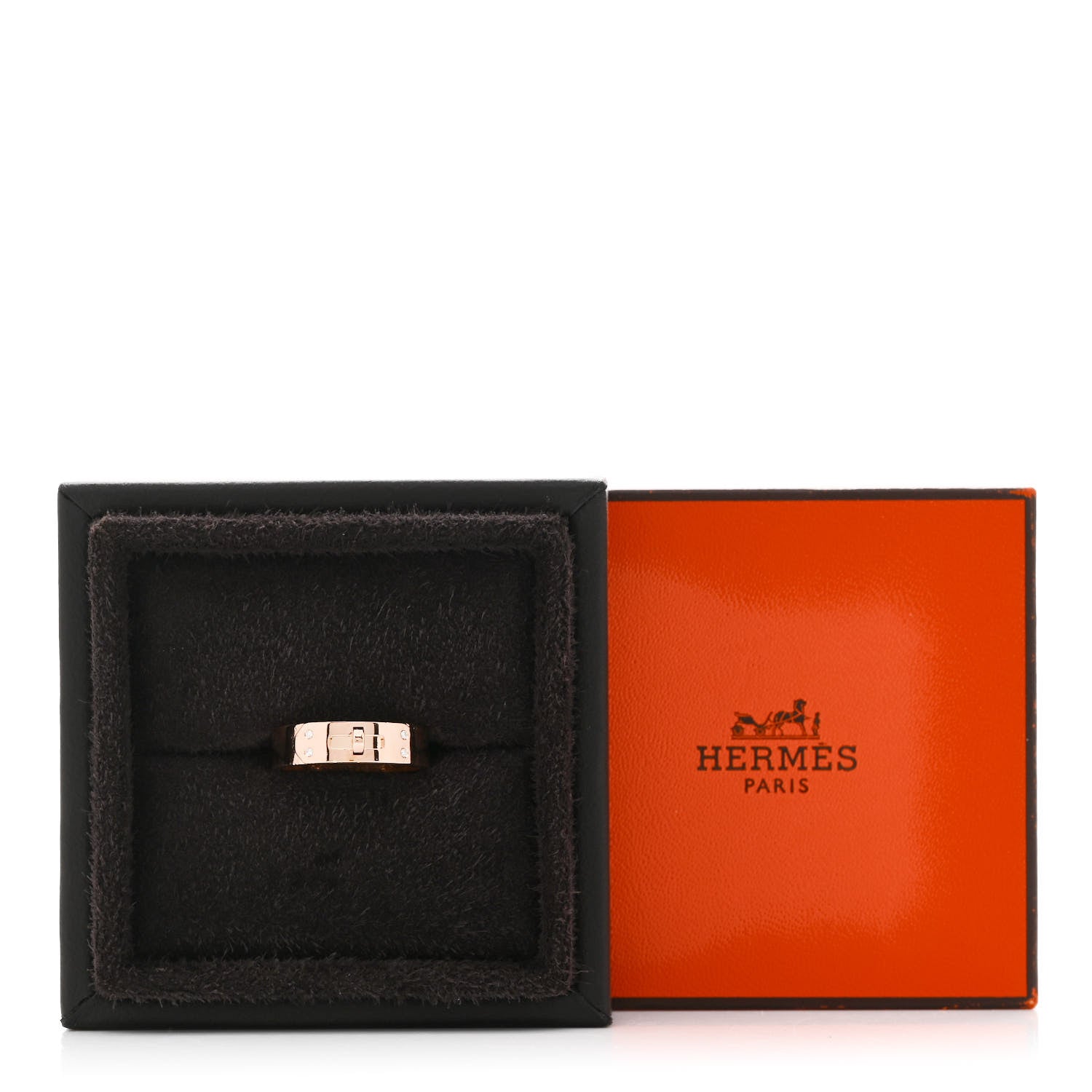 Hermes 18K Rose Gold Diamond PM Kelly Ring 53 6.5 5 of 5