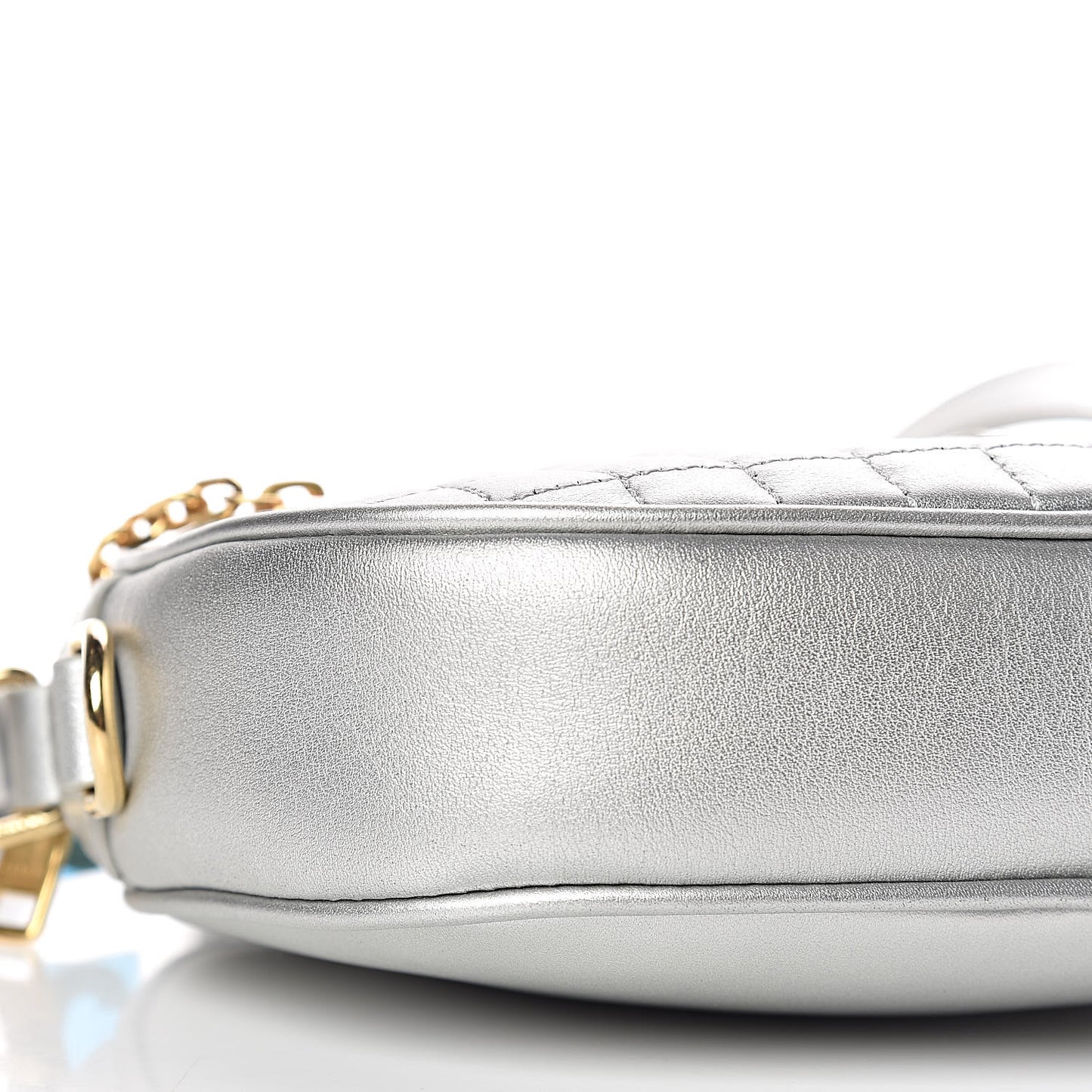 Laminated Calfskin Quilted Small C Charm Bag Silver