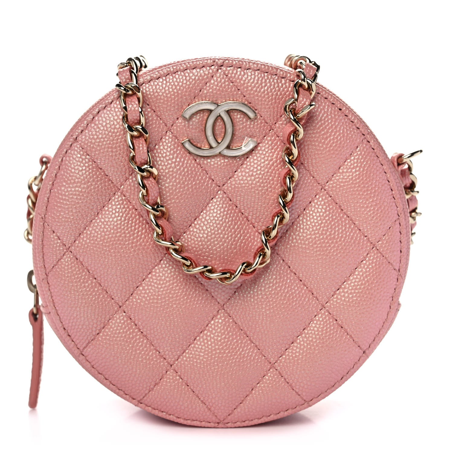 Chanel Iridescent Caviar Resin Quilted Round Clutch With Chain Pink 1 of 11