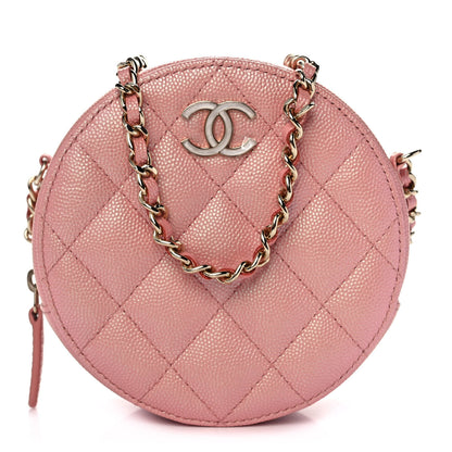 Chanel Iridescent Caviar Resin Quilted Round Clutch With Chain Pink 1 of 11