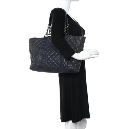 Chanel Iridescent Calfskin Quilted Large Gentle Boy Shopping Tote Navy 2 of 11