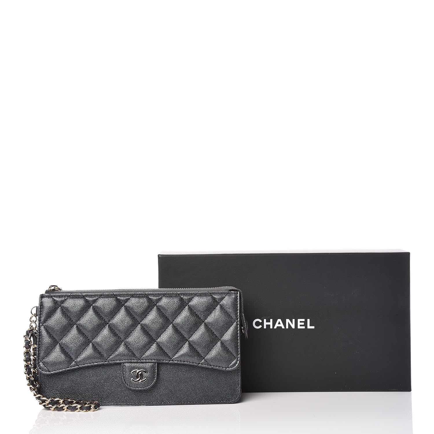 Chanel Iridescent Caviar Quilted Classic Pouch With Handle Black 10 of 10