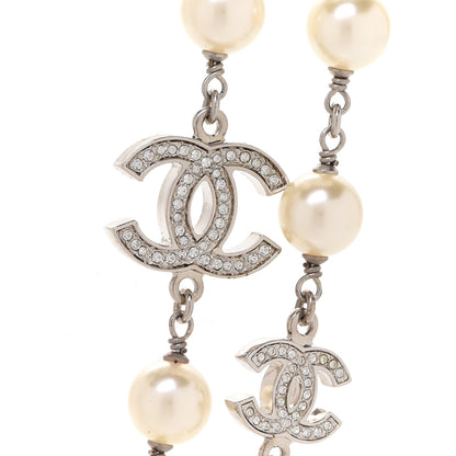 Chanel Crystal Pearl CC Long Necklace Silver 4 of 6