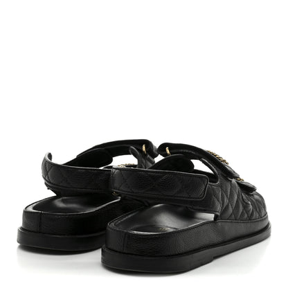 Chanel Grained Calfskin Velcro Dad Sandals 40 Black 5 of 10