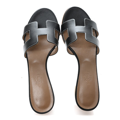 Hermes Calfskin Oasis Sandals 37.5 Black 2 of 10