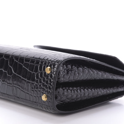 Balenciaga Shiny Calfskin Graffiti Logo Crocodile Embossed Medium Ghost Shoulder Bag Black White 7 of 8