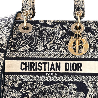 Christian Dior Canvas Toile De Jouy Embroidered Medium Lady D-Lite Navy 8 of 10
