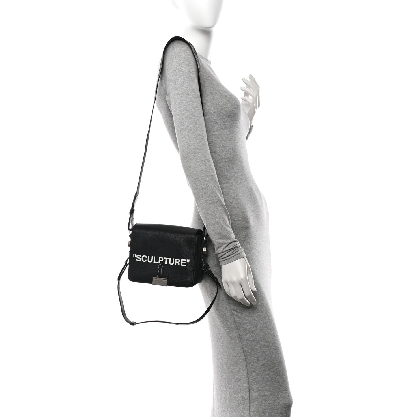 Saffiano Sculpture Binder Clip Shoulder Bag Black