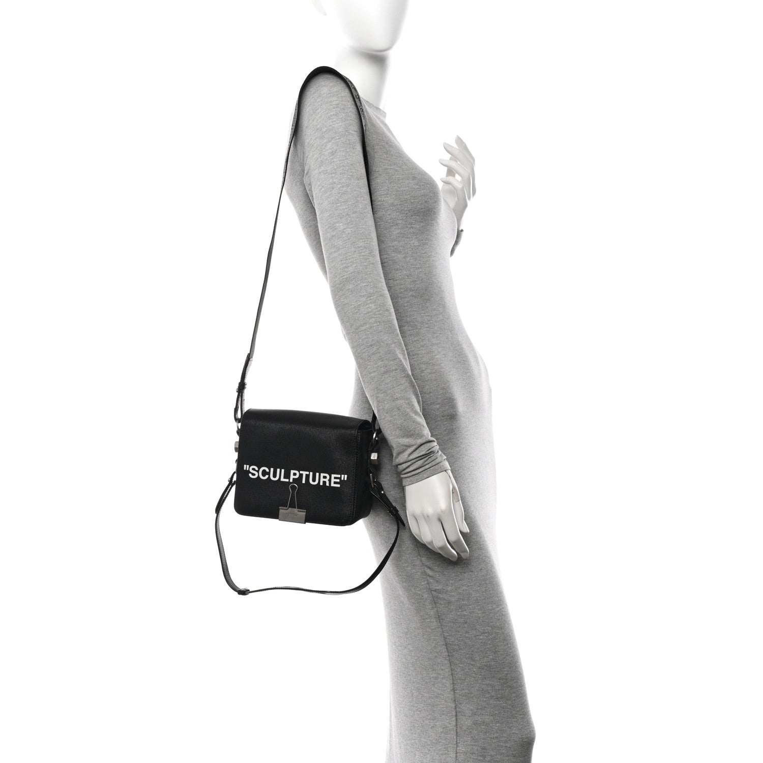 Off-White Saffiano Sculpture Binder Clip Shoulder Bag Black 2 of 22