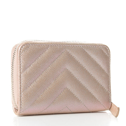 Chanel Metallic Caviar Chevron Quilted Zip Around Coin Purse Light Gold 3 of 8