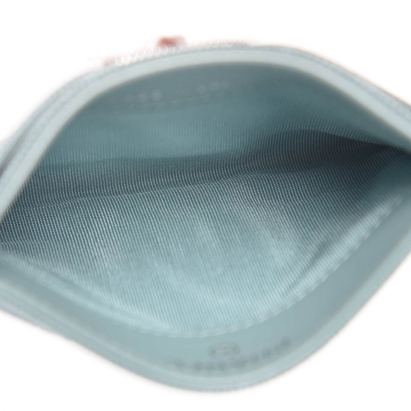 Metallic Caviar Chevron Quilted Vintage Mademoiselle Card Holder Light Blue