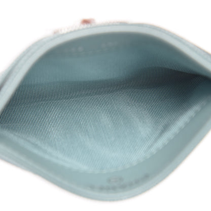 Chanel Metallic Caviar Chevron Quilted Vintage Mademoiselle Card Holder Light Blue 5 of 9