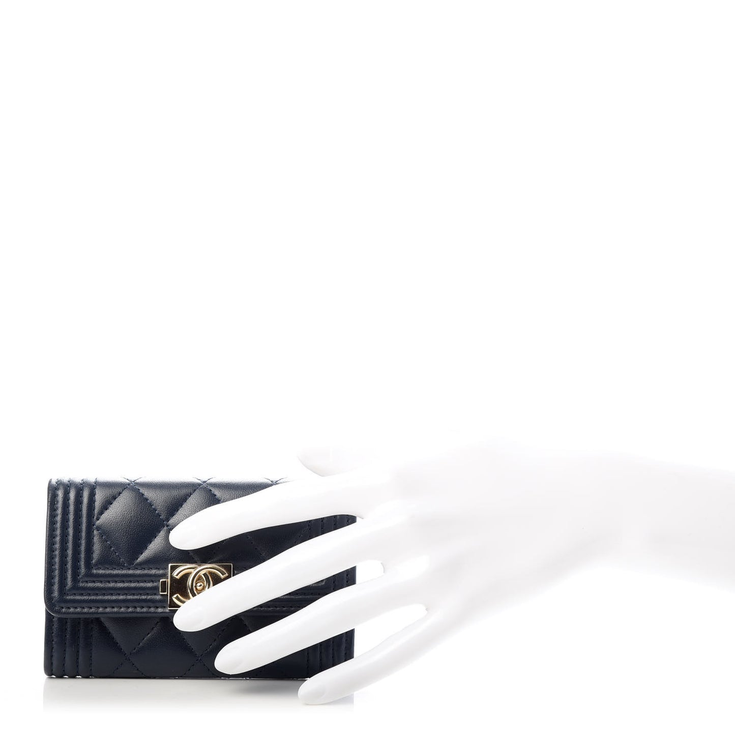 Lambskin Quilted Boy Card Holder Wallet Navy