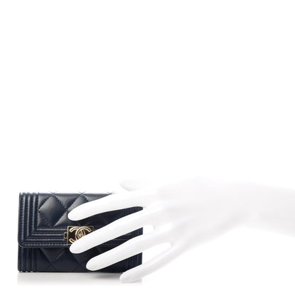 Chanel Lambskin Quilted Boy Card Holder Wallet Navy 2 of 9