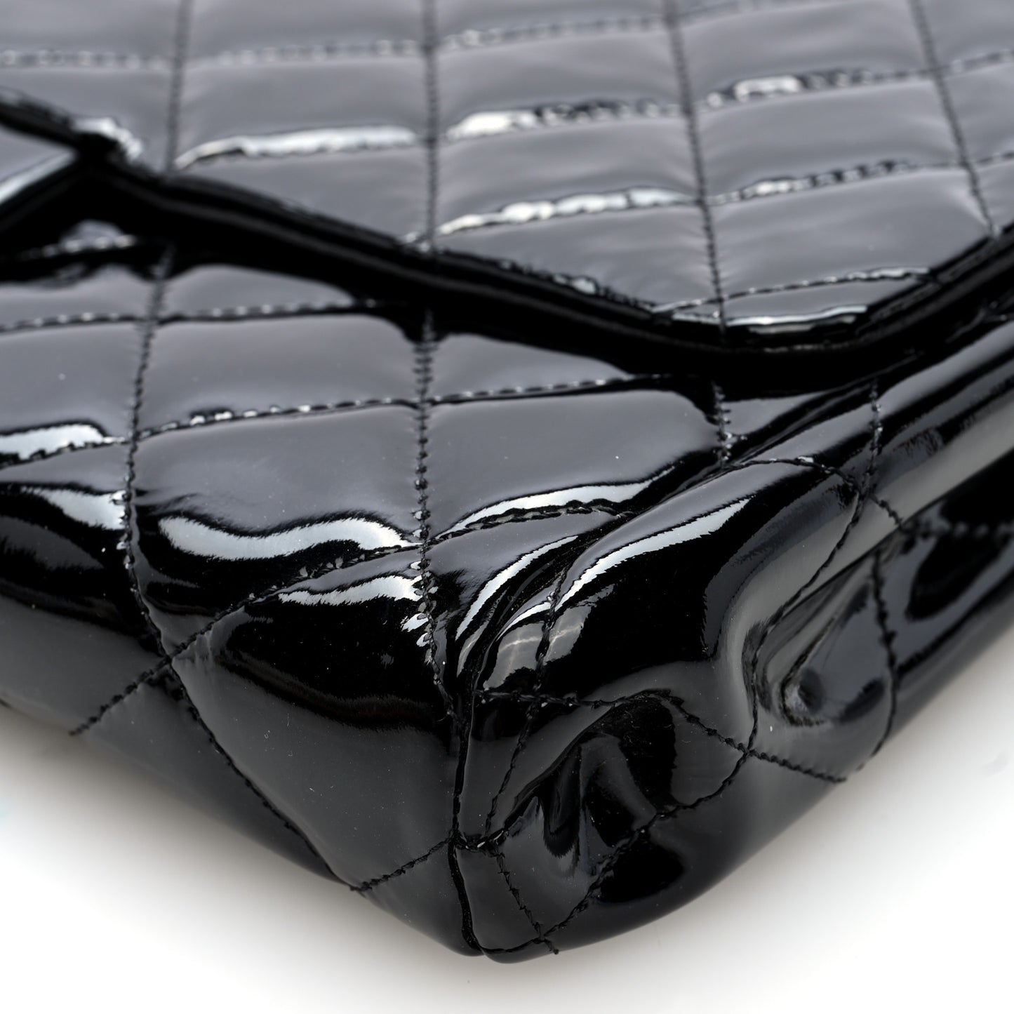 Patent Quilted Clutch with Chain Flap Black