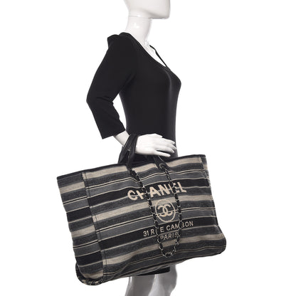 Chanel Canvas Striped Extra Large Deauville Tote Black Grey 2 of 10