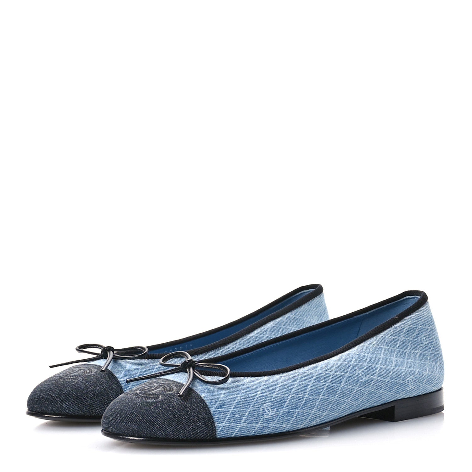 Chanel Denim Printed Quilt CC Cap Toe Ballerina Flats 39 Light Blue Dark Grey 4 of 9