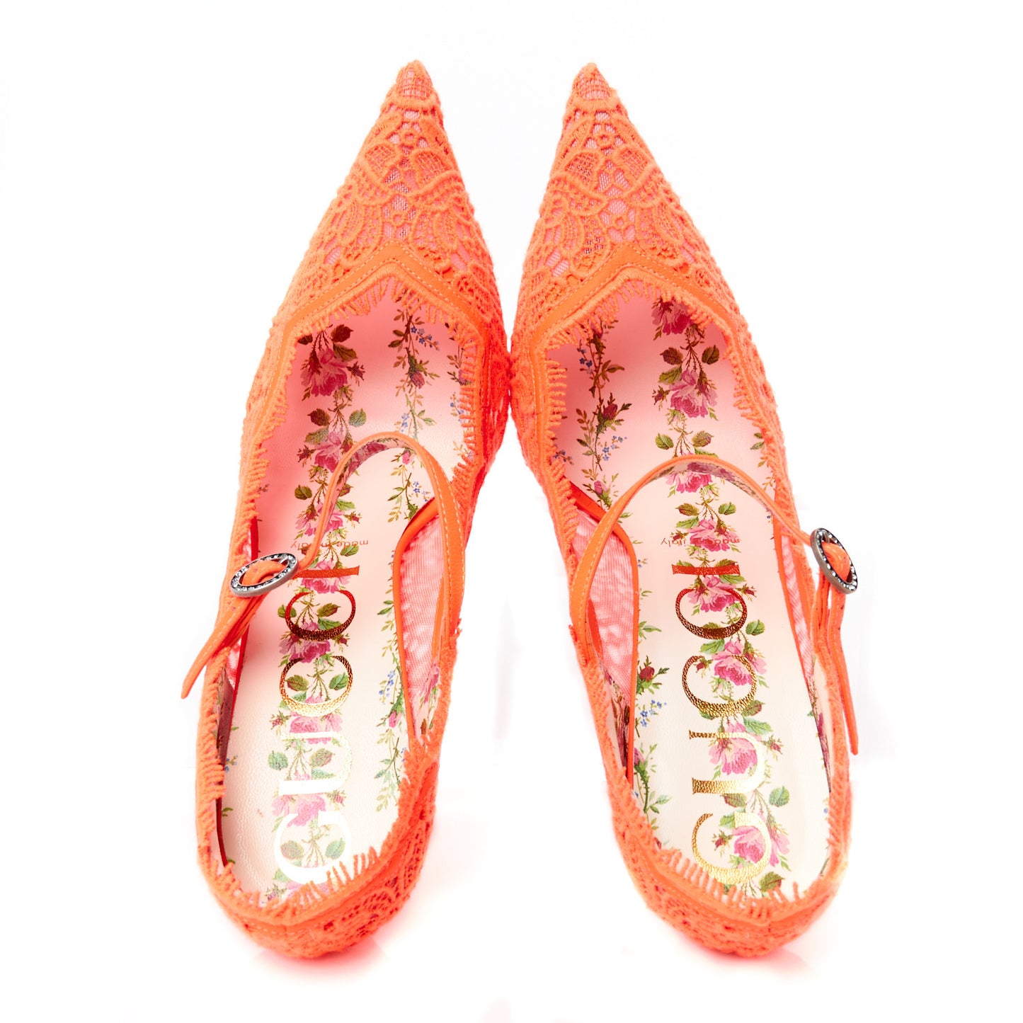 Lace Pizzo Venice Pumps 38.5 Orange Fluo
