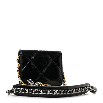 Chanel Shiny Crumpled Calfskin Quilted Chanel 19 Flap Coin Purse With Chain Black 2 of 10