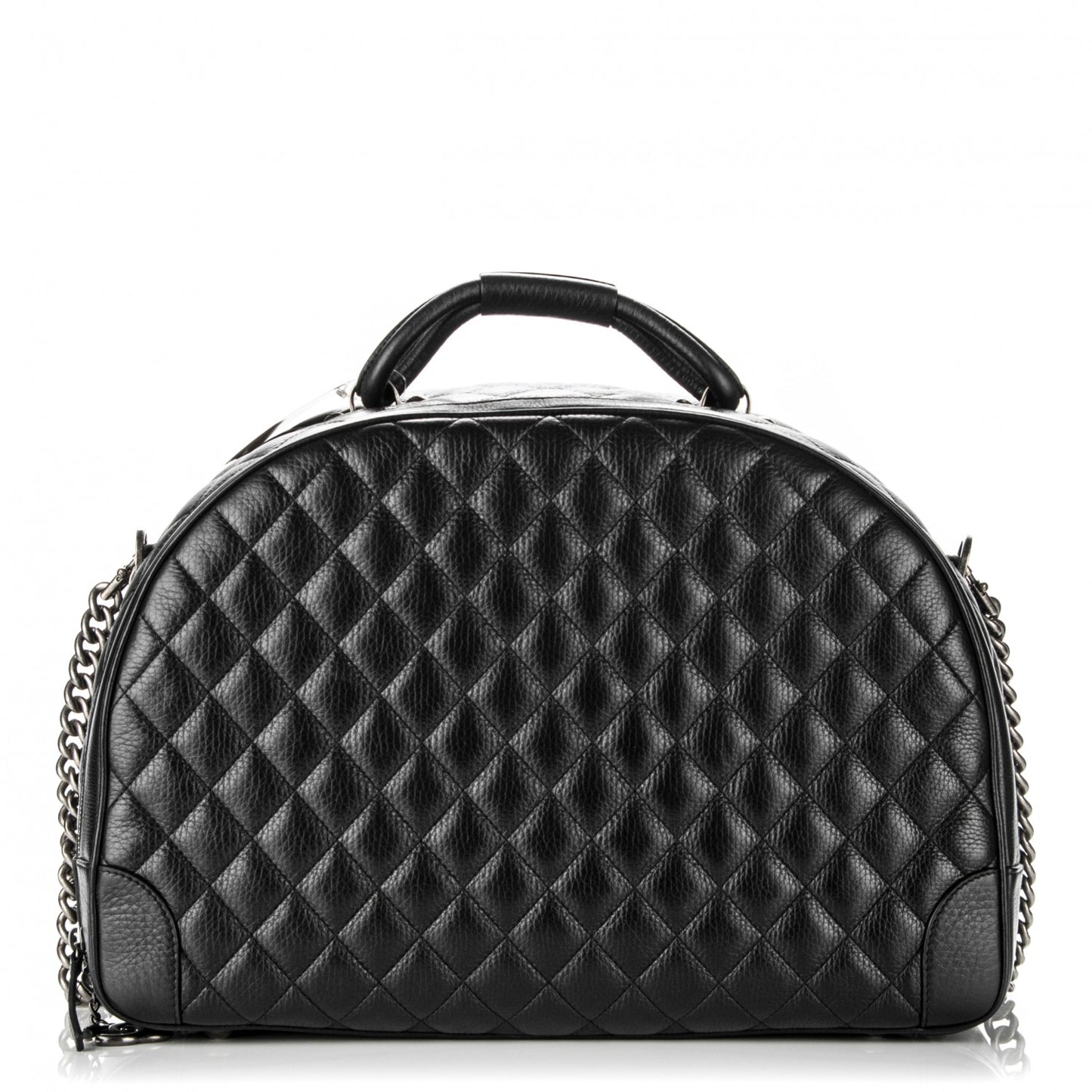 Calfskin Quilted Large Airlines Round Trip Bowling Bag Black