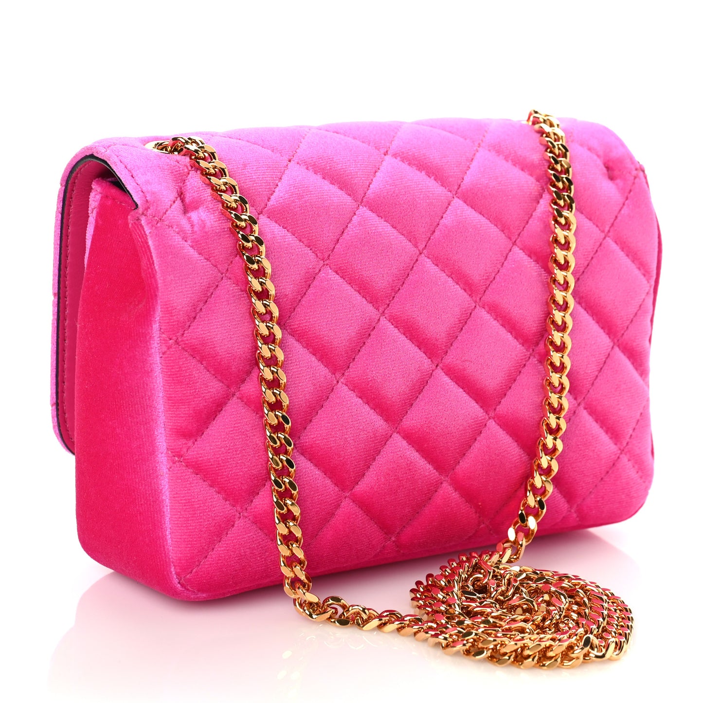 Velvet Quilted Medusa Chain Crossbody Pink