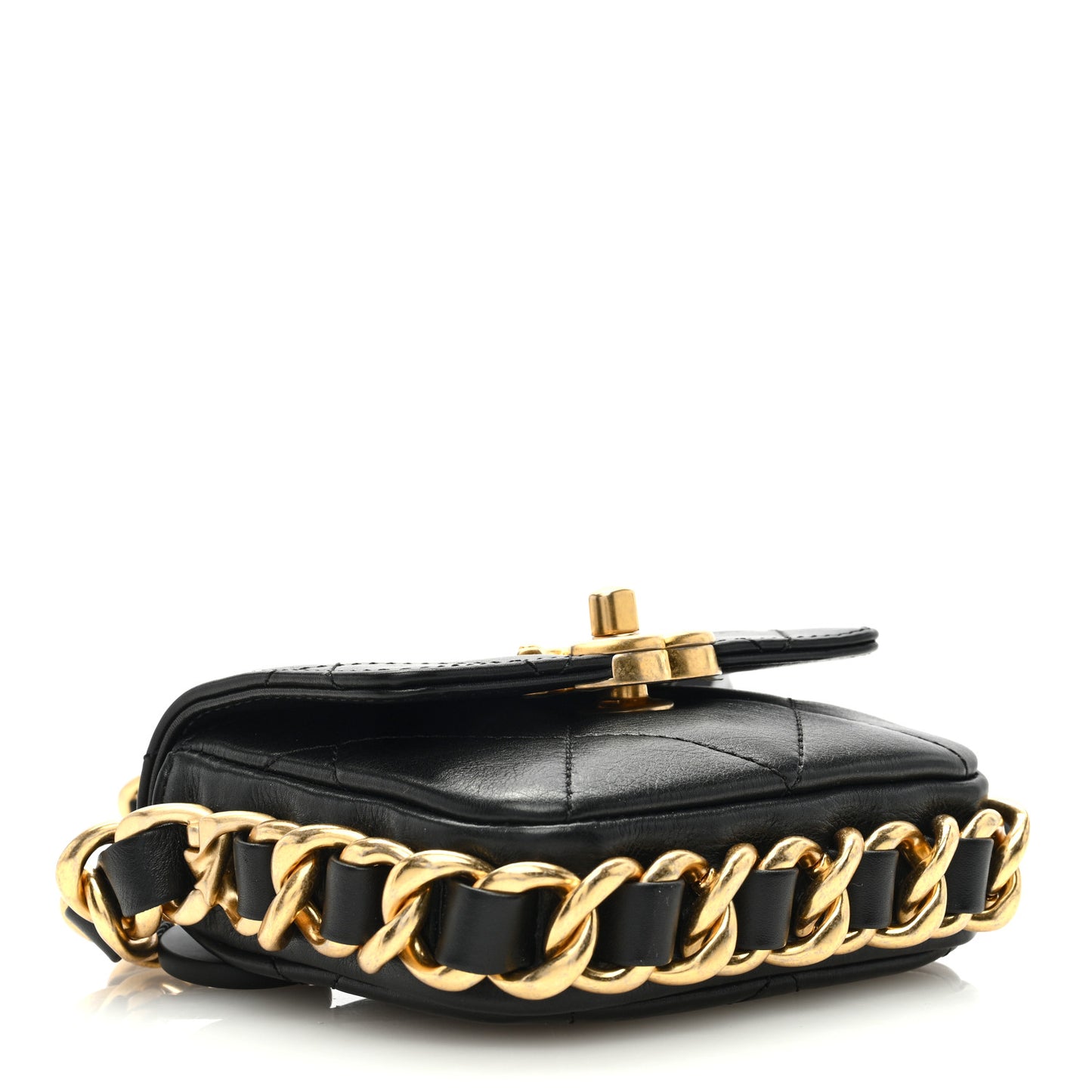 Calfskin Quilted Mini Framing Chain Bag Black
