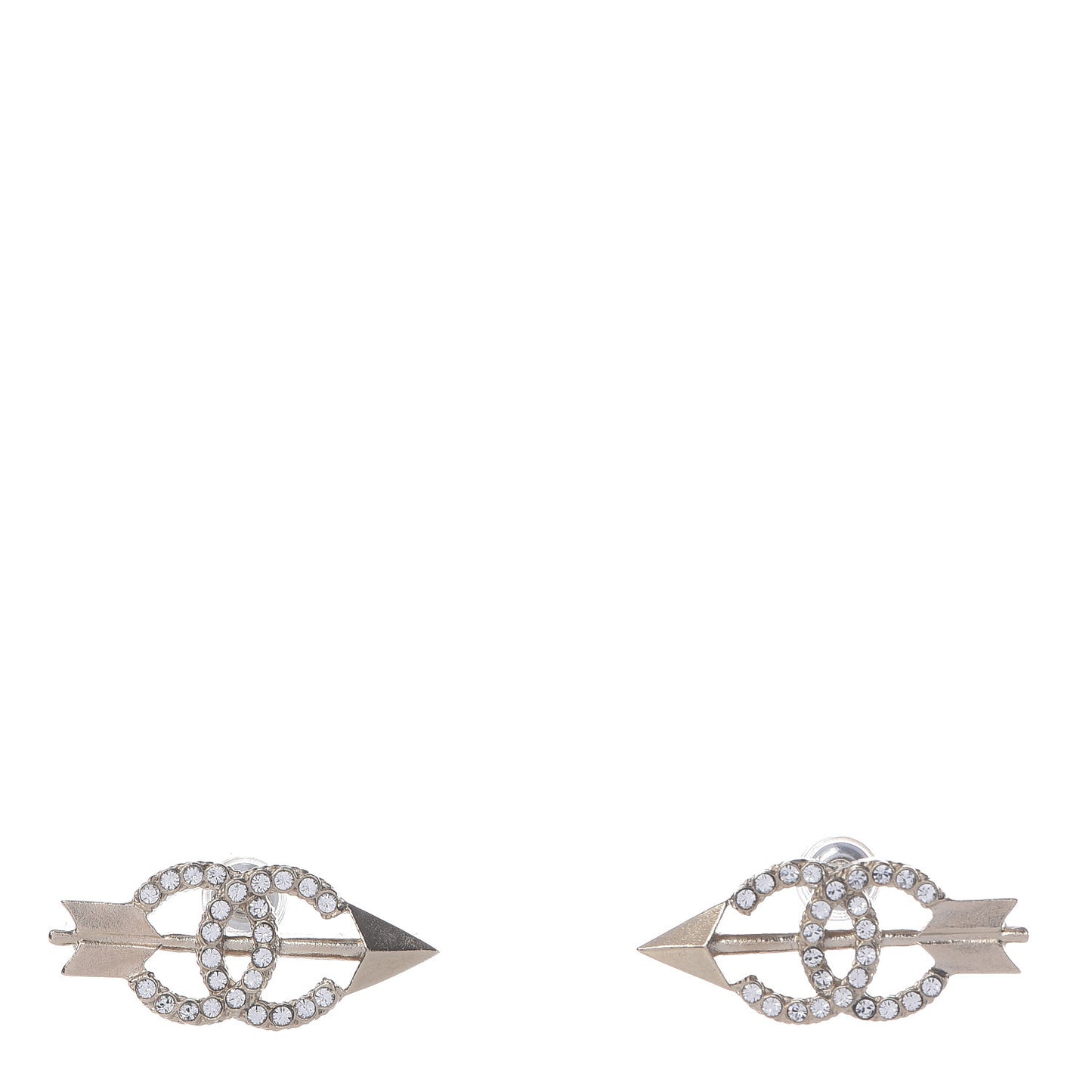 Metal Crystal CC Arrow Earrings Gold