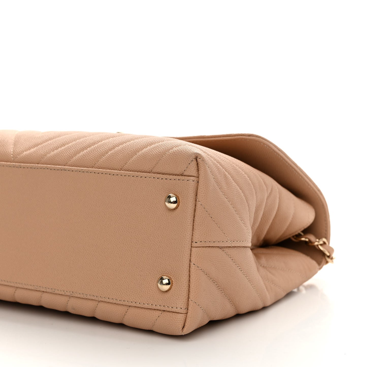Caviar Chevron Quilted Medium Coco Handle Flap Beige