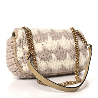 Gucci Wool Houndstooth Woven Small GG Marmont Shoulder Bag Beige White Sand 3 of 10