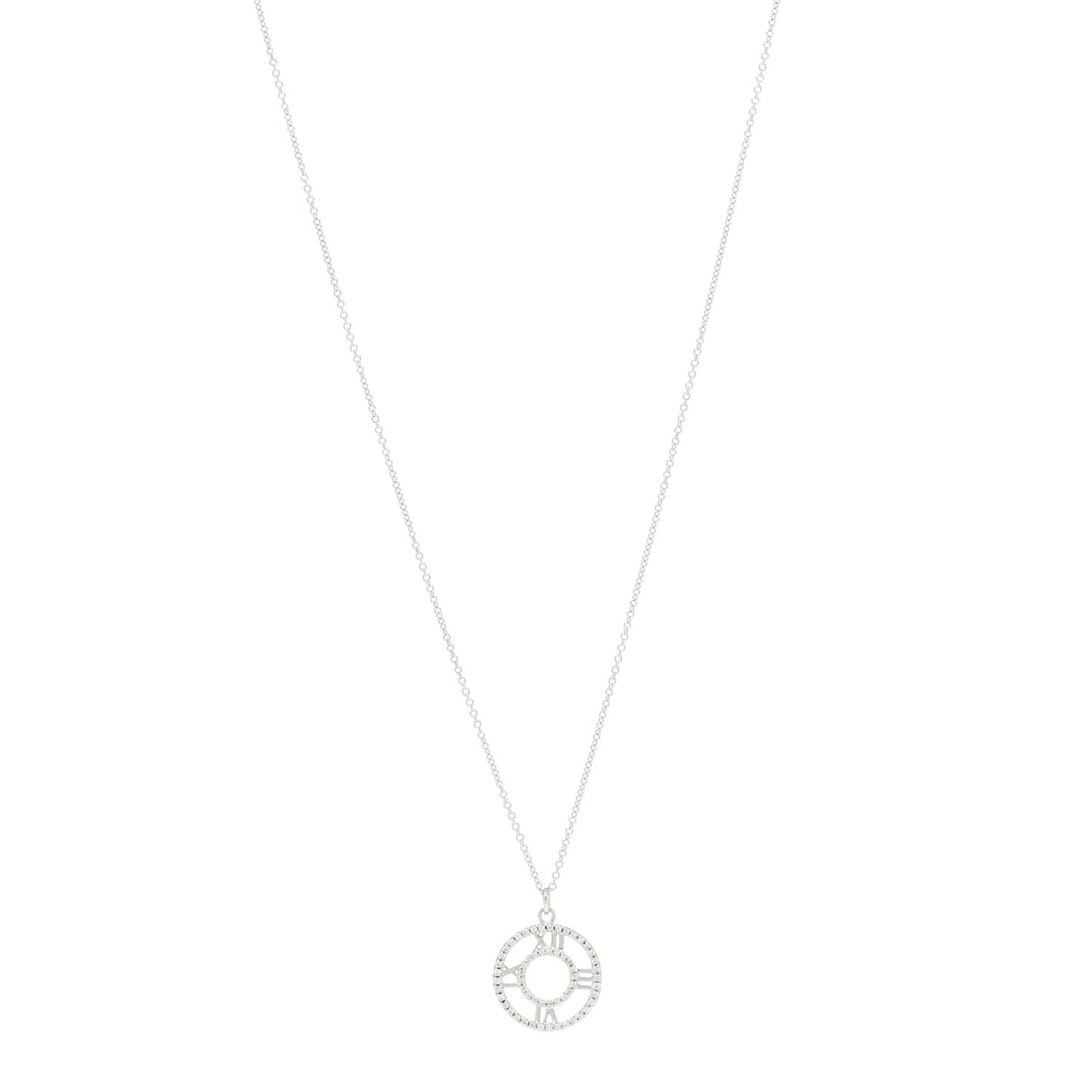 18K White Gold Diamond Small Atlas Open Pave Pendant Necklace