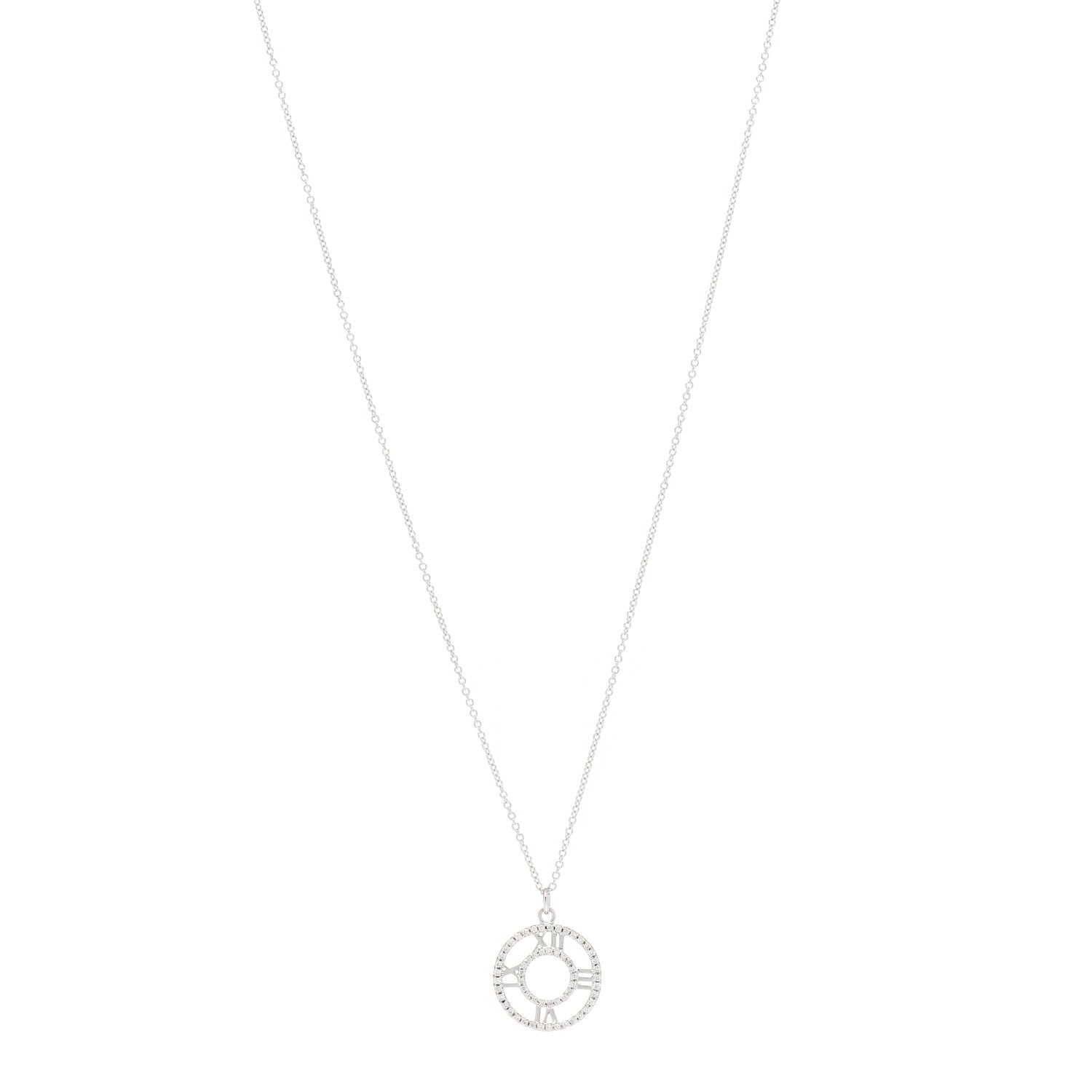 Tiffany 18K White Gold Diamond Small Atlas Open Pave Pendant Necklace 1 of 5