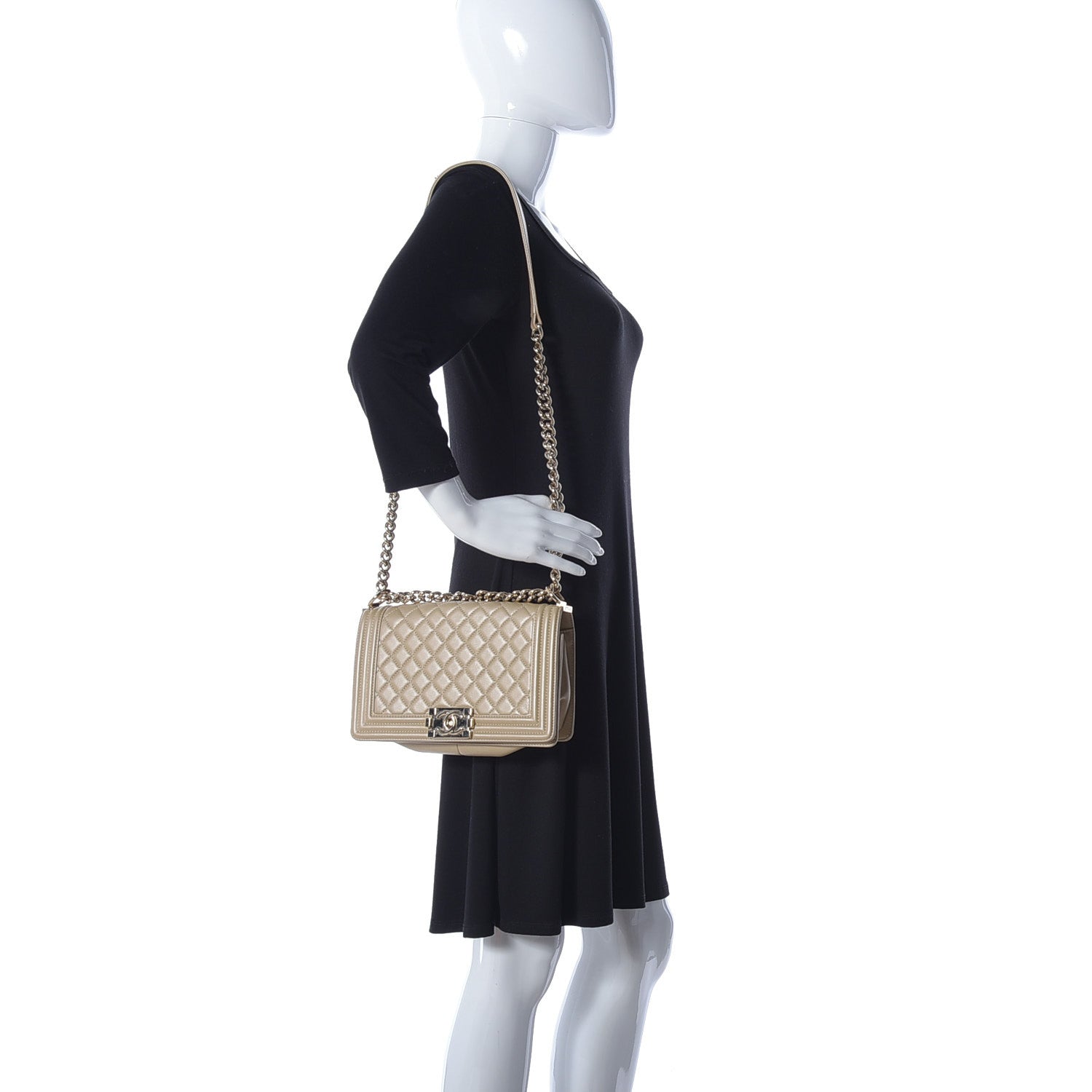 Chanel Metallic Caviar Quilted Medium Boy Flap Light Gold 2 of 11